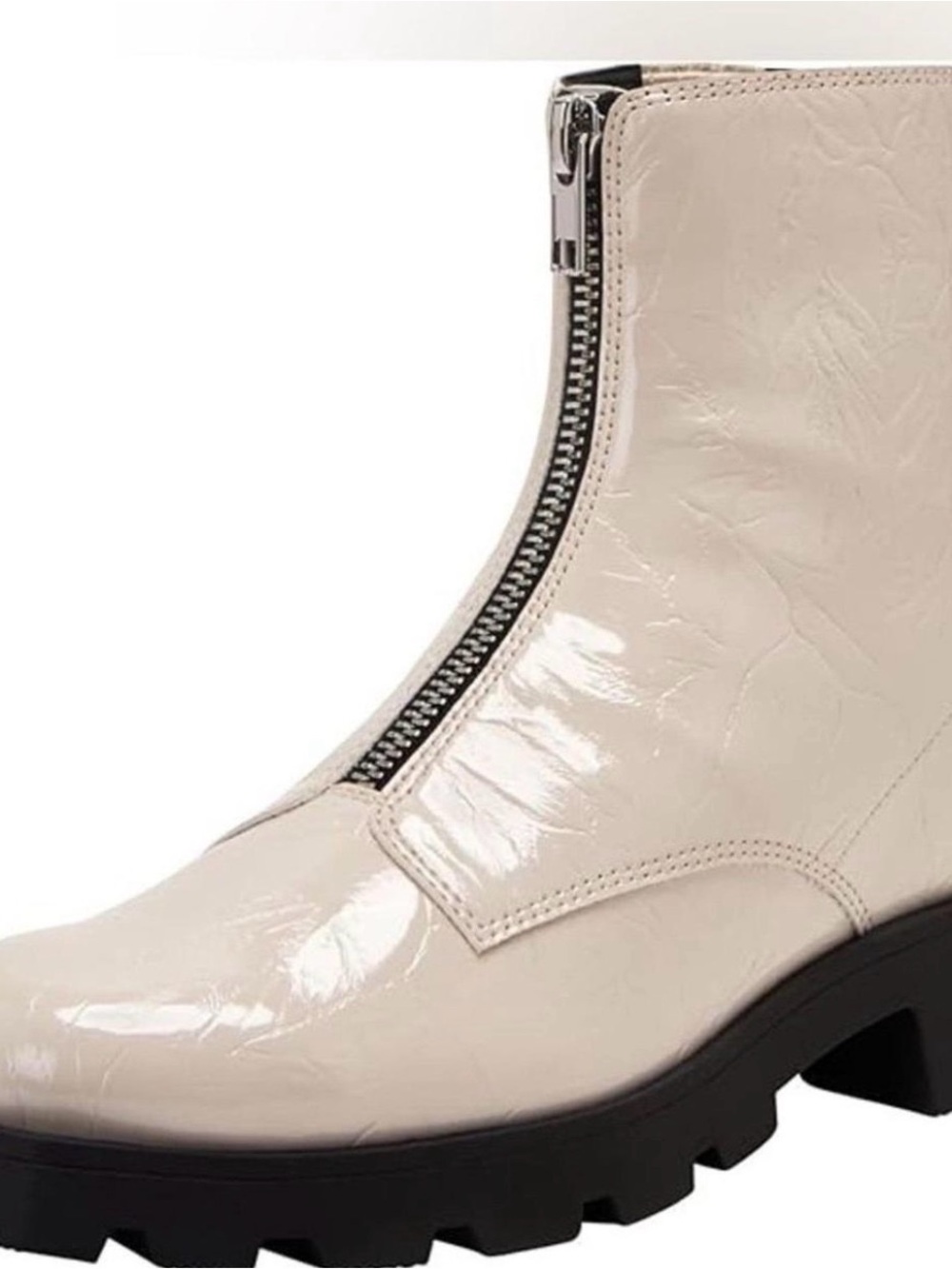 Katy Perry Collections Cream Patent Front-Zip Lug Ankle Boots